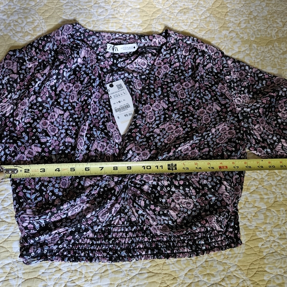 Zara Sheer Floral Knotted Front Crop - Picture 9 of 12